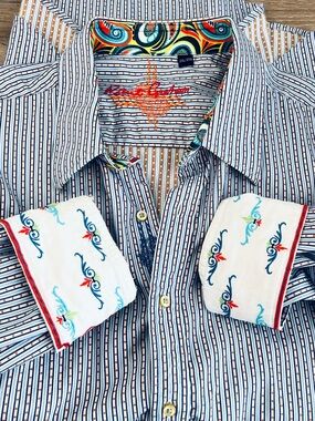 Robert Graham Multicolor Striped Shirt with Embroidered Cuffs